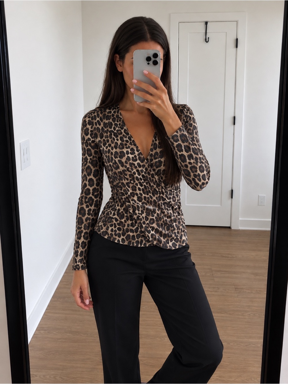 MICHAEL Michael Kors Leopard Print Faux Wrap Top